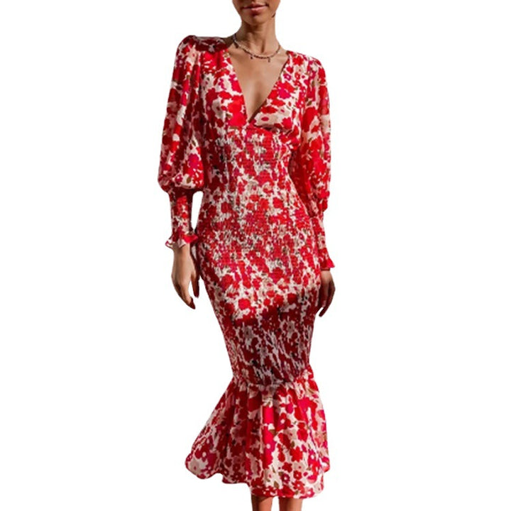 Damen Bodycon Kleid mit Rüschensaum und glamourösem Blumenmuster Drune