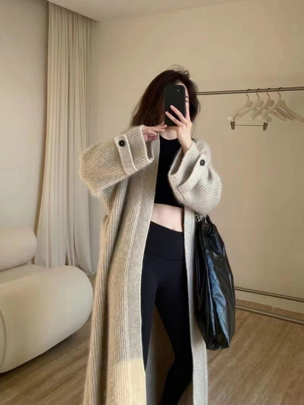 Damen Maxi-Longcardigan aus weichem Rippenstrick mit breiten Manschetten Drune