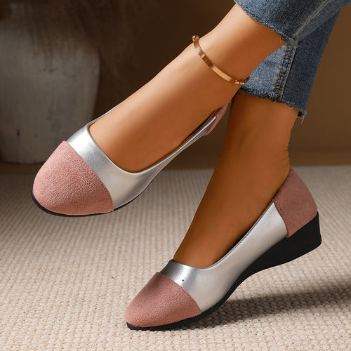Damen Komfort-Ballerinas mit leichtem Keilabsatz, Materialmix und gepolstertem Fußbett Drune