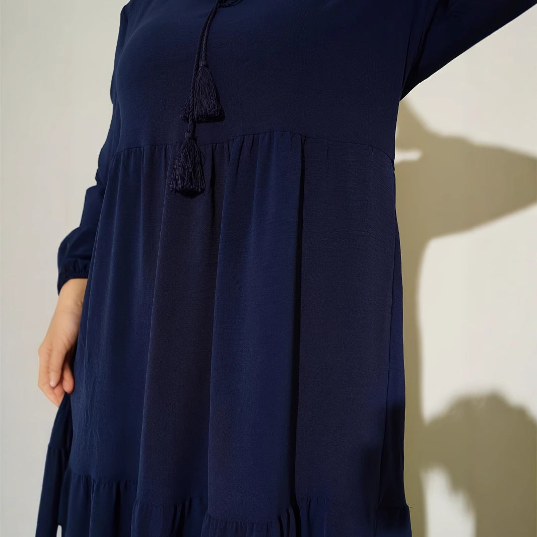 Damen Maxikleid mit voluminösem Rock und feinen Tasseln Drune