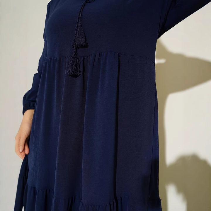 Damen Maxikleid mit voluminösem Rock und feinen Tasseln Drune