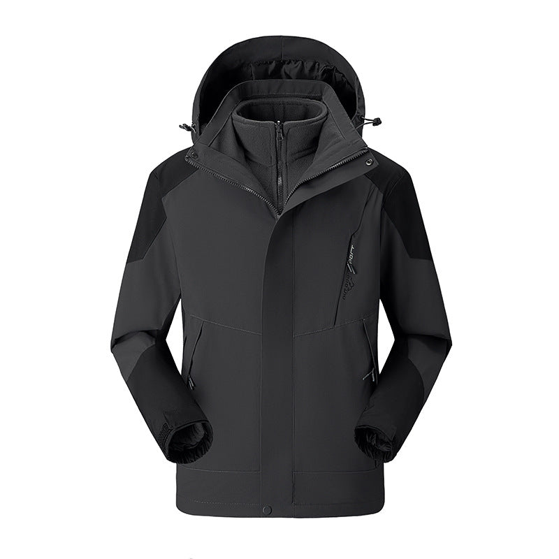 Damen zweilagige Outdoorjacke mit abnehmbarer Fleece-Innenjacke und verstellbarer Kapuze Drune