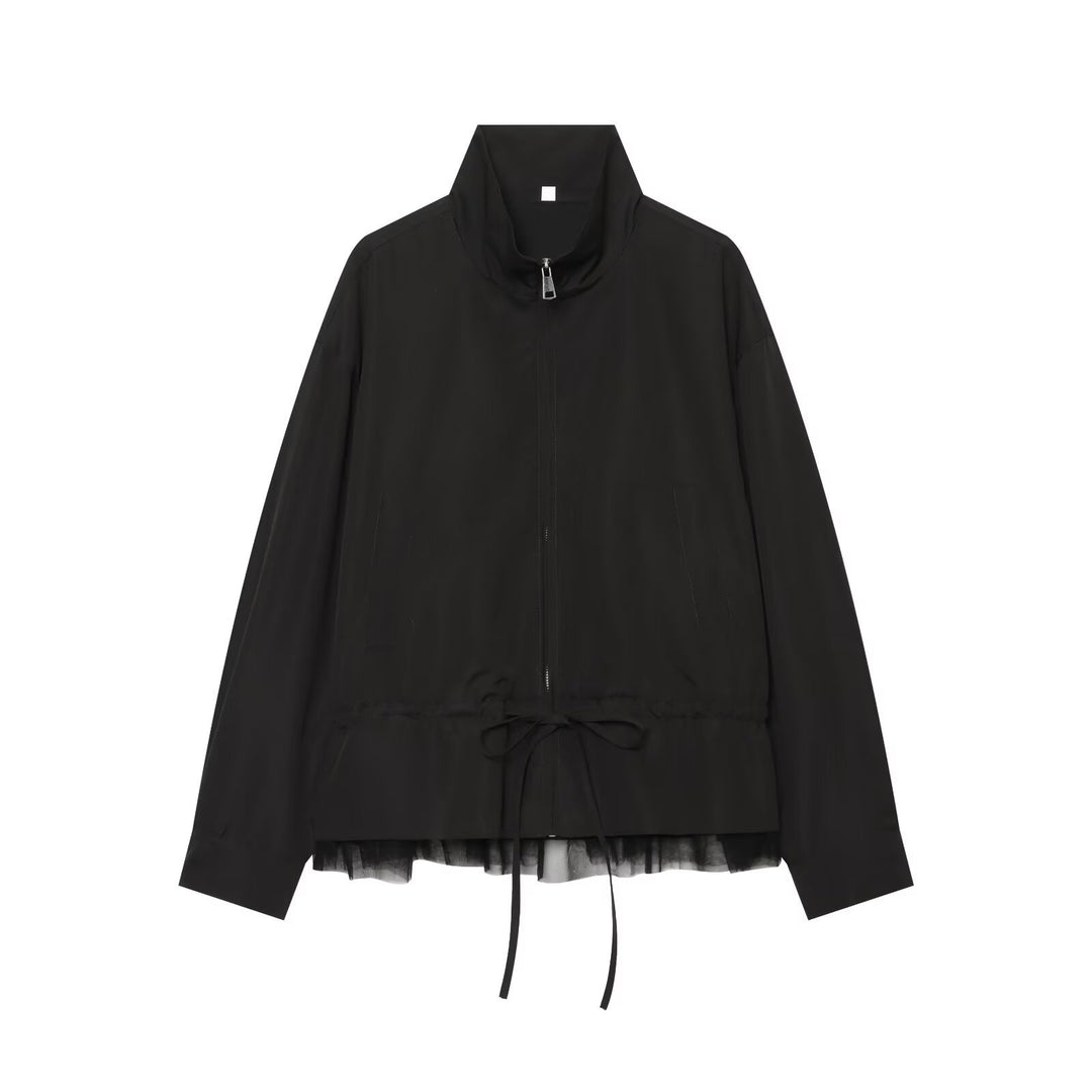 Damen Leichter Blouson mit Stehkragen, Tunnelzug‑Taille und Tüllsaum Drune
