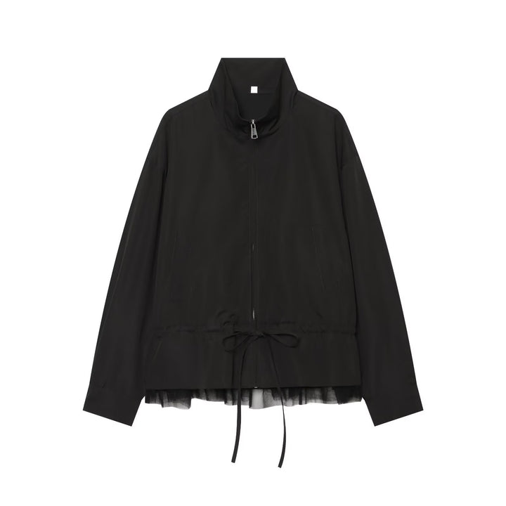 Damen Leichter Blouson mit Stehkragen, Tunnelzug‑Taille und Tüllsaum Drune