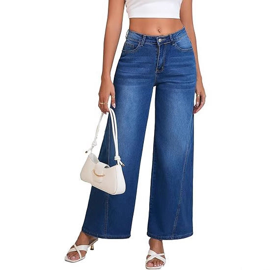 Damen High-Waist Weitbein-Jeans mit hohem Bund und lässiger Vintage-Waschung Drune