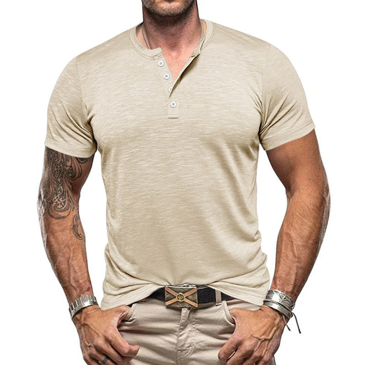 Herren Kurzarm-Henley-T-Shirt aus atmungsaktivem Baumwollmix mit modernem Schnitt Drune