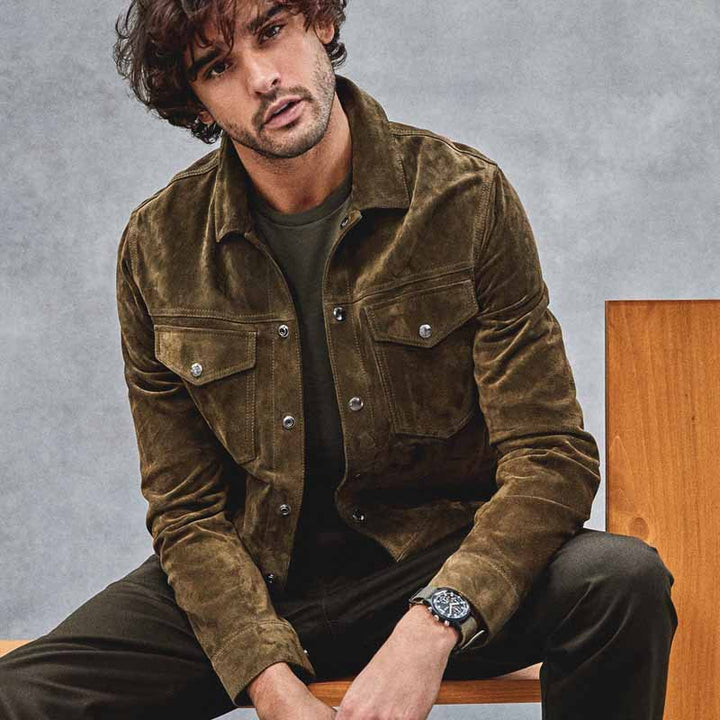 Herren Wildlederjacke im lässigen Stil mit praktischen Taschen Drune