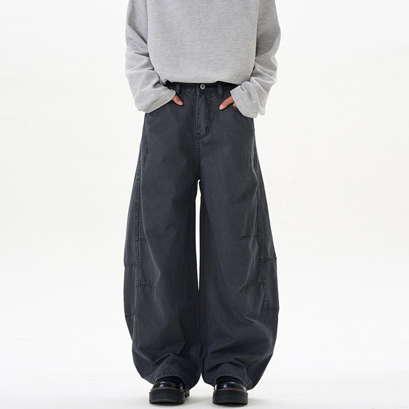 Damen Ultraweite Baumwoll-Canvas Palazzo-Hose mit elastischem Bund und Utility-Nähten Drune