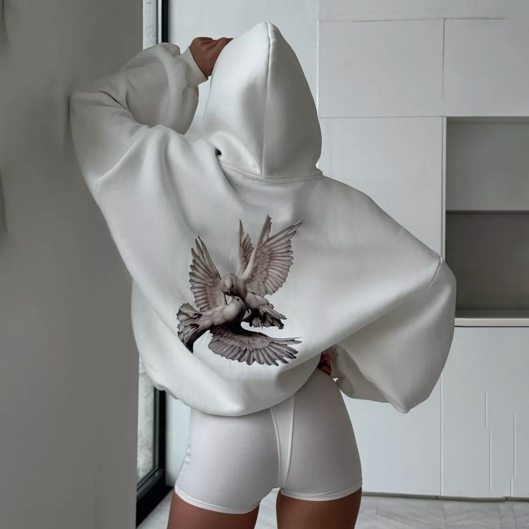 Damen Kapuzenpullover mit kreativem Vogelmotiv und lässigem Schnitt Drune