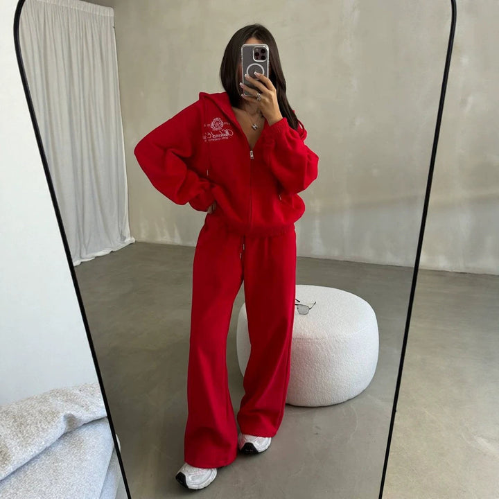 Damen Weiches Oversize-Kapuzen-Sweatjacken-Set mit weiter Jogginghose Drune