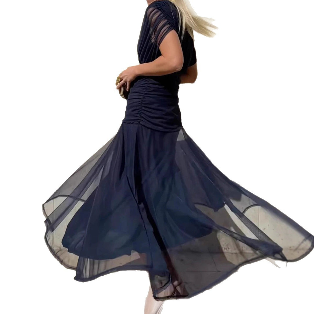 Damen nan fließendes Abendkleid mit transparentem Chiffon-Capelet, V-Ausschnitt und taillierter Drapierung Drune