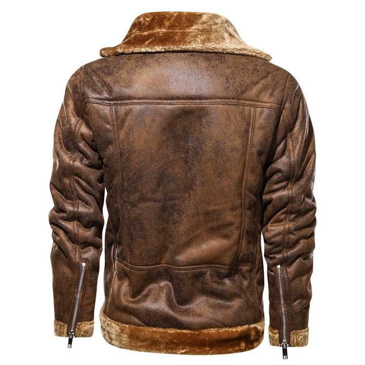 Herren Bikerjacke aus Lederimitat mit Teddyfell-Futter und asymmetrischem Reißverschluss Drune