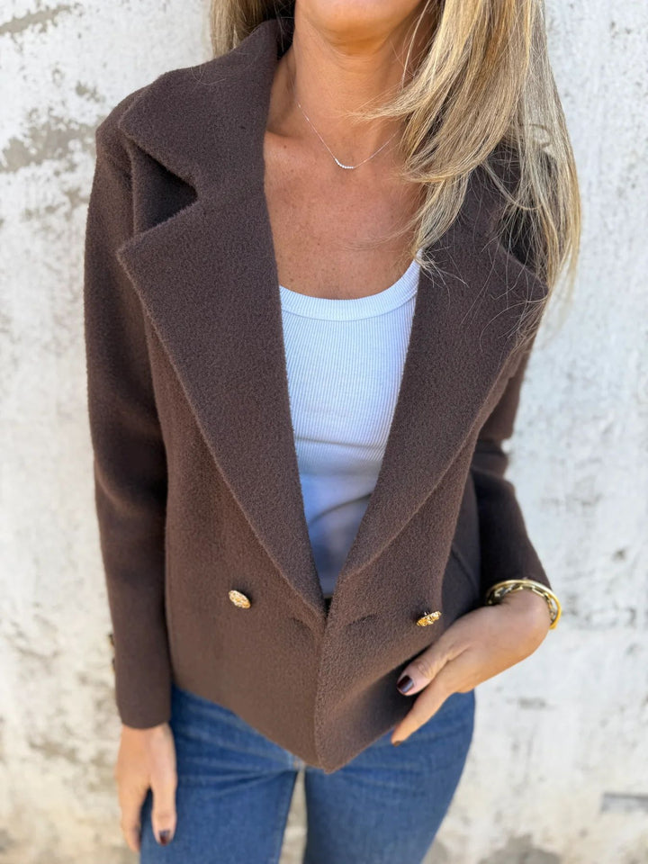 Damen modische Bouclé-Jacke mit doppelter Knopfleiste Drune