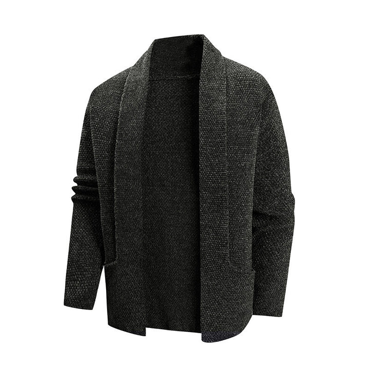 Herren nan offener Strickmantel mit weitem Fallendem Schalkragen und aufgesetzten Eingrifftaschen Drune
