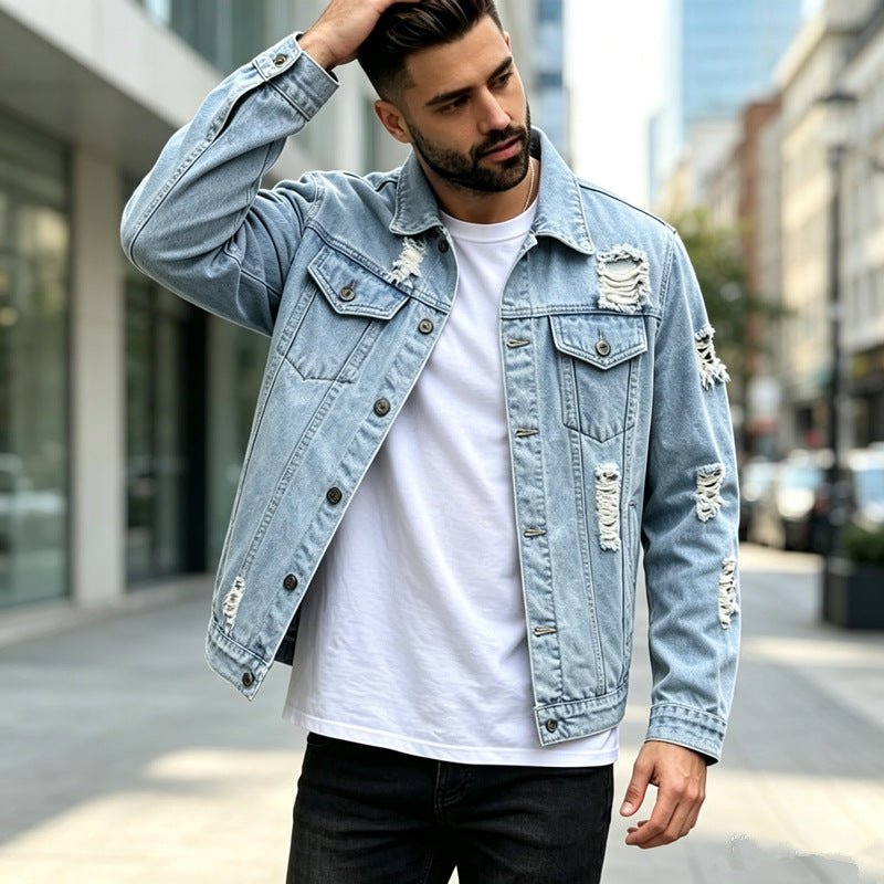 Herren Modische Denimjacke mit Destroyed-Details Drune