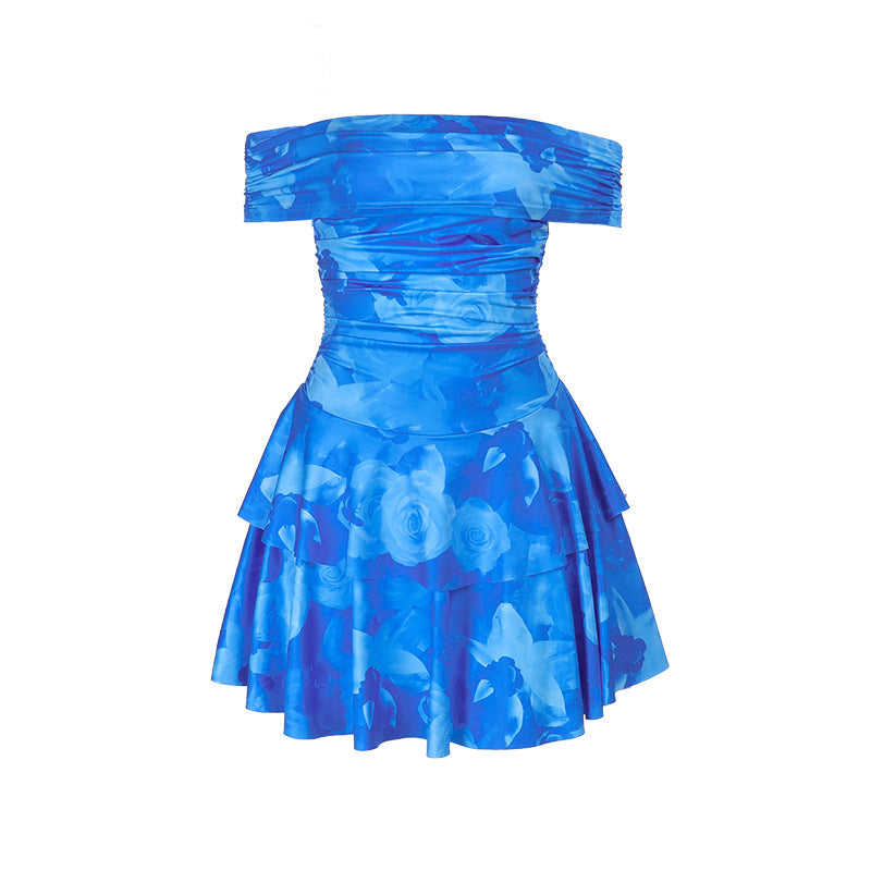 Damen Off-Shoulder Sommerkleid mit Rüschendetails Drune