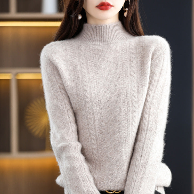 Damen Weicher Mohair‑Optik Mockneck‑Pullover mit Zopfmotiv und feinem Rippkragen Drune