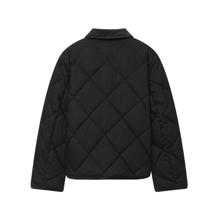 Damen Kurzjacke gesteppter Quilt‑Bomber mit Cordkragen, Frontreißverschluss und aufgesetzten Taschen Drune