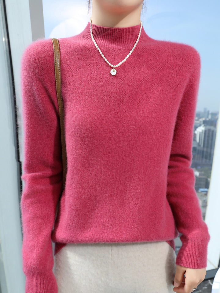 Damen Schlanker minimalistischer Stehkragen-Feinstrickpullover mit geripptem Hals Drune