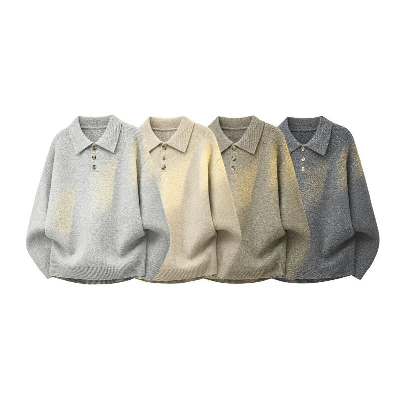 Damen Oversize Polokragen-Strickpullover mit Knopfleiste und geripptem Saum Drune