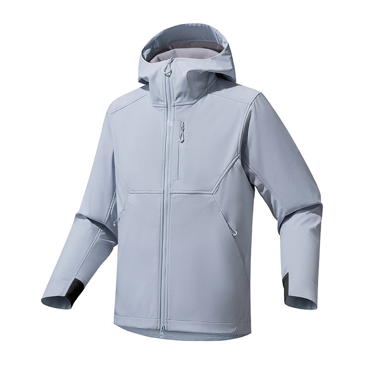 Herren Softshell‑Kapuzensweatjacke mit Stretch‑Windschutz, ergonomischem Schnitt und Brustreißverschluss Drune
