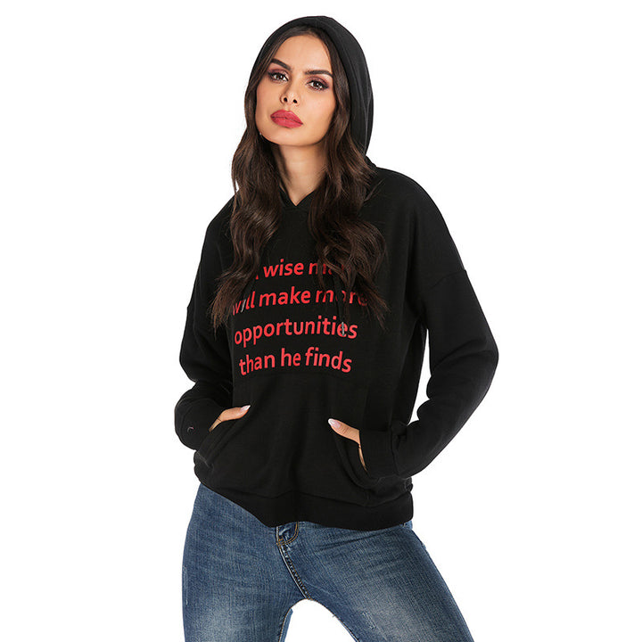 Damen Kapuzenpullover mit Statement-Print, Kängurutasche und Oversize-Schnitt Drune
