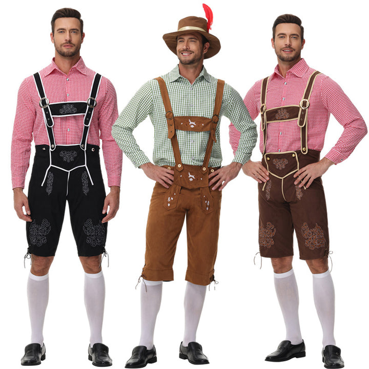 Herren nan traditionelle Trachtenlederhose mit Hosenträgern und Stickereien Drune