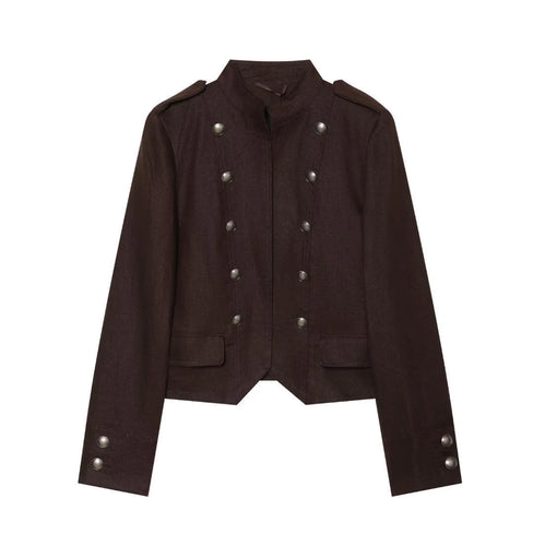 Damen Kurze Militärjacke im Uniformstil mit Stehkragen und dekorativen Druckknöpfen Drune