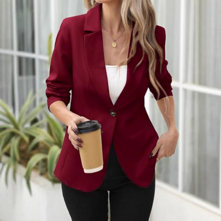 Damen Eleganter Stretch-Blazer mit figurformender Taille, Ein-Knopf und Schalkragen Drune