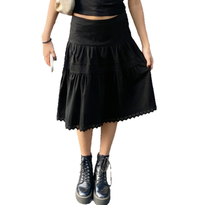 Damen Midirock mit Rüschendetails und elastischem Bund Drune