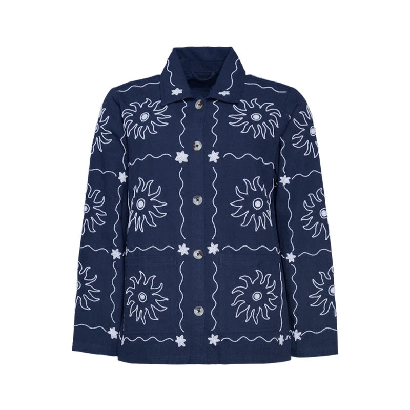 Damen Bomberjacke mit floralem Print und Knopfverschluss Drune