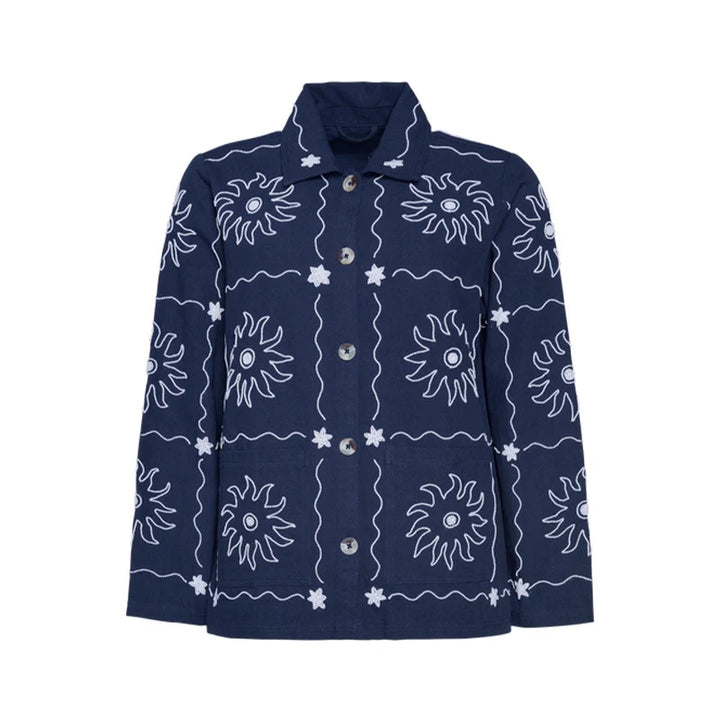 Damen Bomberjacke mit floralem Print und Knopfverschluss Drune