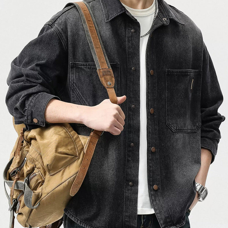 Herren Denim-Hemdjacke im lässigen Schnitt mit praktischen Taschen Drune