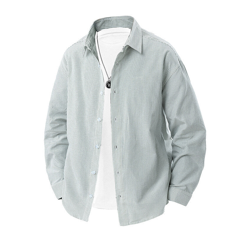 Herren nan gestreiftes Overshirt-Hemd mit lockerer Passform und Kentkragen Drune
