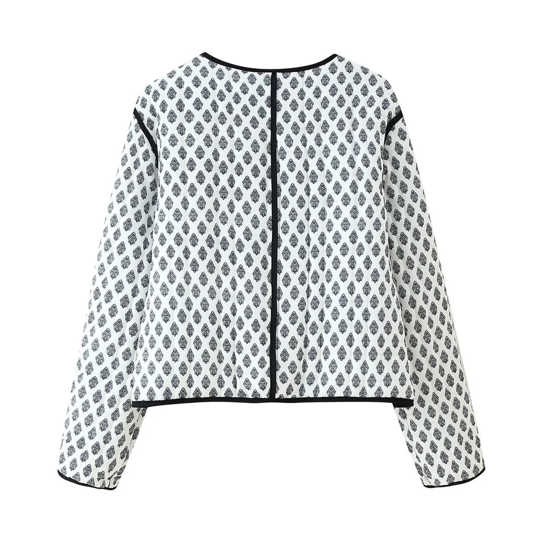 Damen nan gesteppte Kurzjacke mit Rundhalsausschnitt, Druckknöpfen und Kontrastpaspel Drune