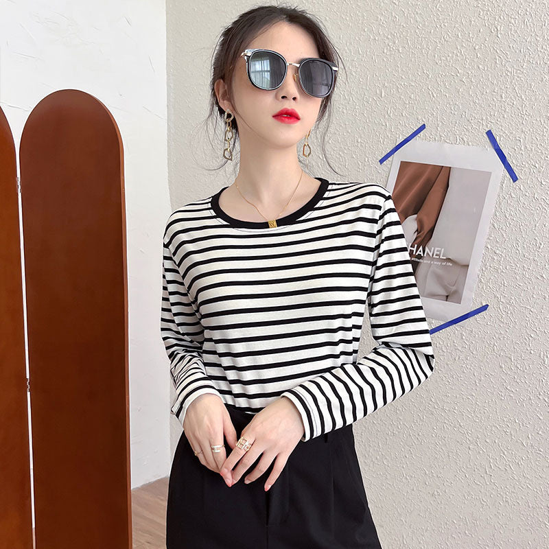 Damen gestreiftes Longsleeve-Shirt mit rundem Halsausschnitt Drune