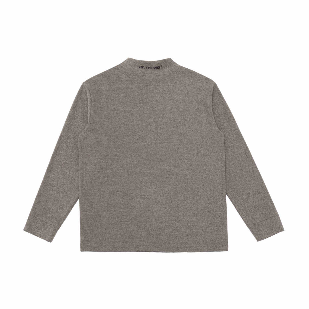 Unisex Feinstrukturierter Mockneck-Pullover aus Baumwollmix mit dezenter Bruststickerei Drune