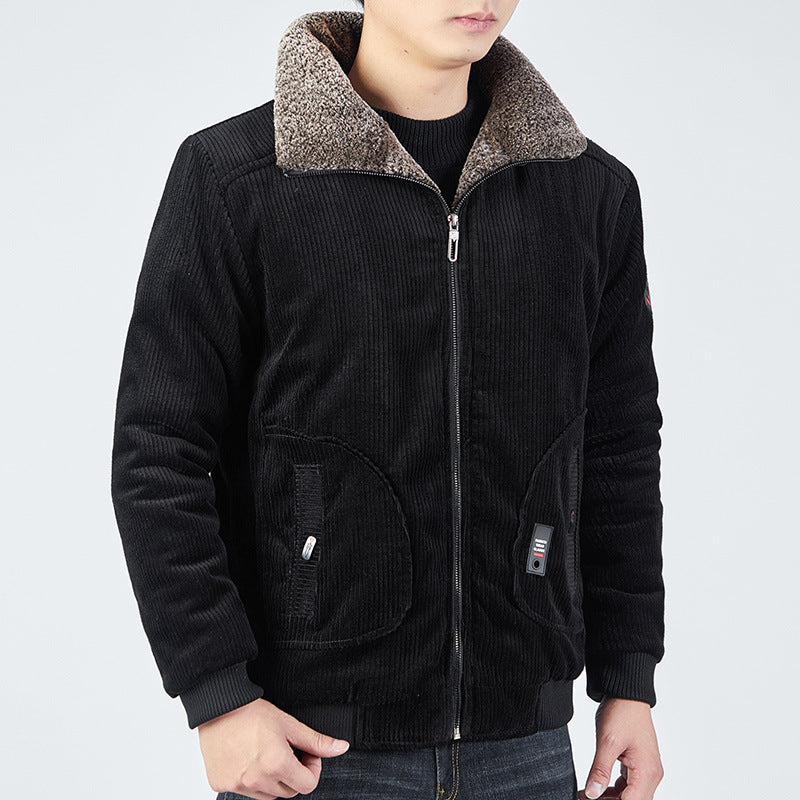 Herren Cord-Bomberblouson mit Sherpa-Kragen, Thermo-Futter und Utility-Taschen Drune