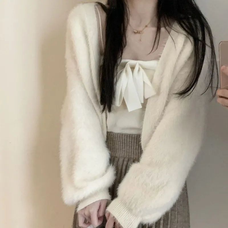 Damen Flauschige Strickjacke mit weiten Ärmeln und bequemen Schnitt Drune