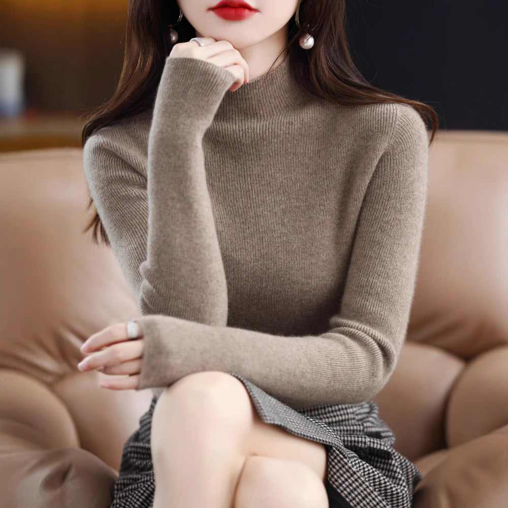 Damen Schmal geschnittener Mockneck-Pullover aus kaschmirähnlichem Feinstrick Drune