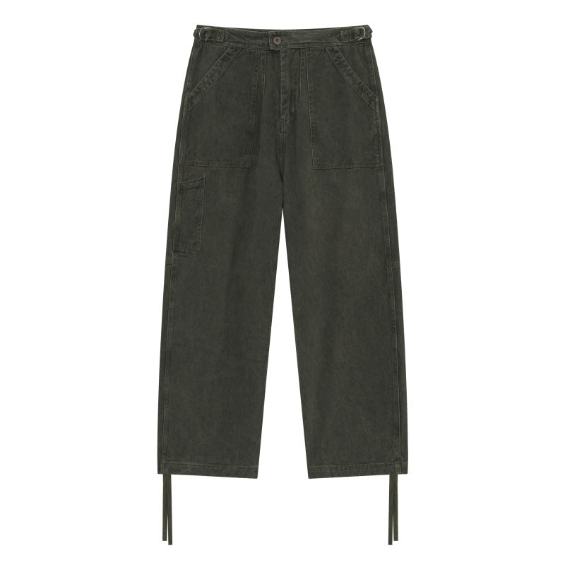 Damen High‑Waist Utility-Cargo-Hose mit geradem Bein, aufgesetzten Taschen und verstellbaren Saumbändern Drune