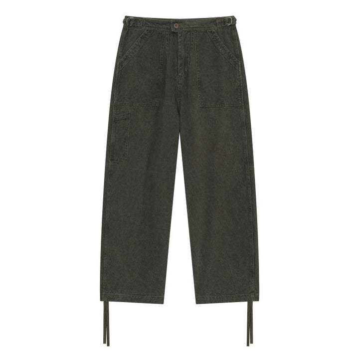 Damen High‑Waist Utility-Cargo-Hose mit geradem Bein, aufgesetzten Taschen und verstellbaren Saumbändern Drune