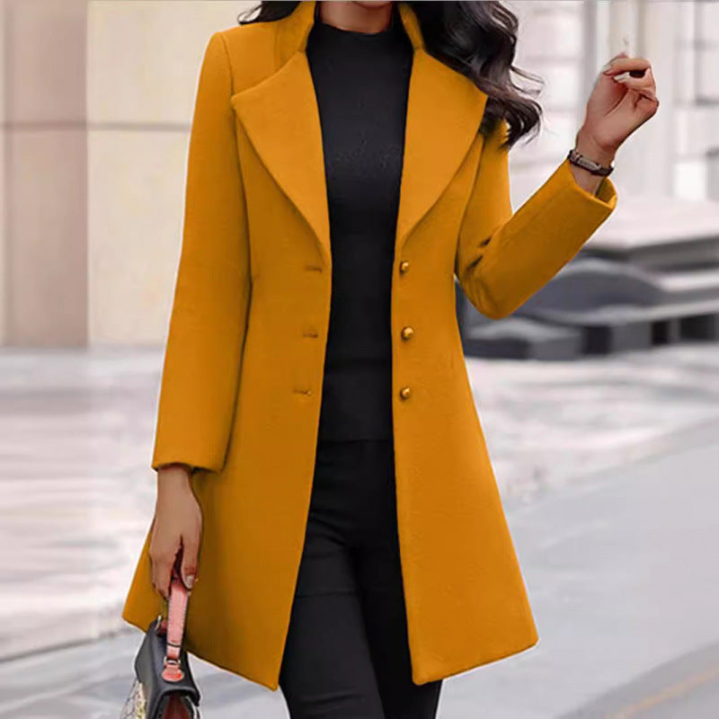 Damen eleganter Wollmantel mit strukturierter Passform und doppelt knopfverschlossenem Design Drune