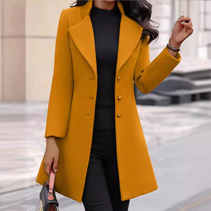 Damen eleganter Wollmantel mit strukturierter Passform und doppelt knopfverschlossenem Design Drune