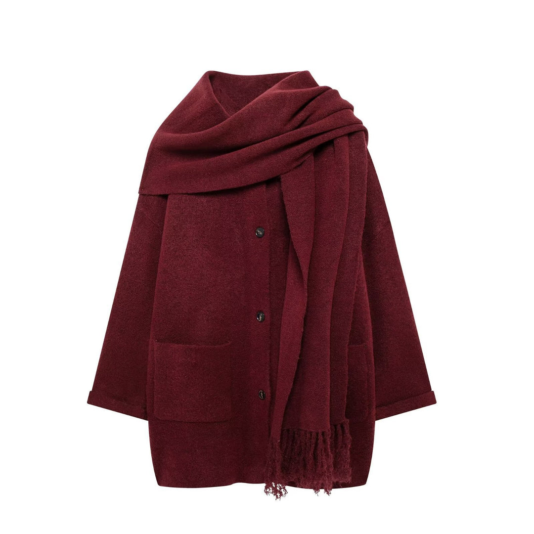 Damen elegante Oversize-Jacke aus warmer Wolle mit Taschen Drune