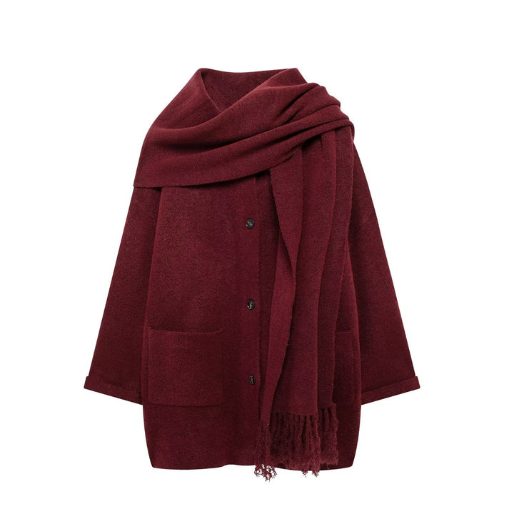 Damen elegante Oversize-Jacke aus warmer Wolle mit Taschen Drune