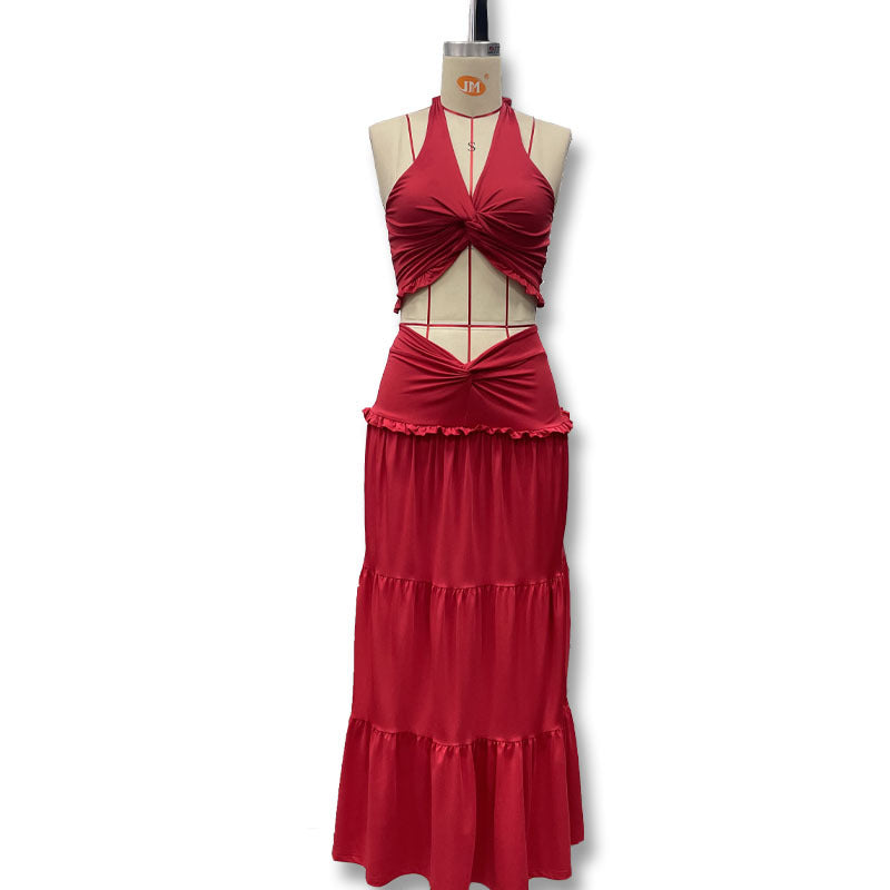 Damen Maxikleid mit raffiniertem Knotendesign und fließendem Rock Drune