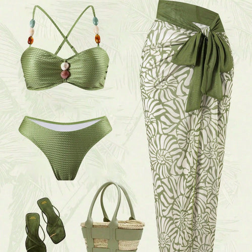 Damen Eleganter Beachwear mit floralem Überrock Drune