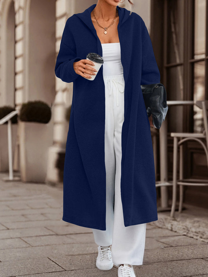 Damen Langer Oversize Kapuzenmantel mit offener Front und weichem Fleece Drune