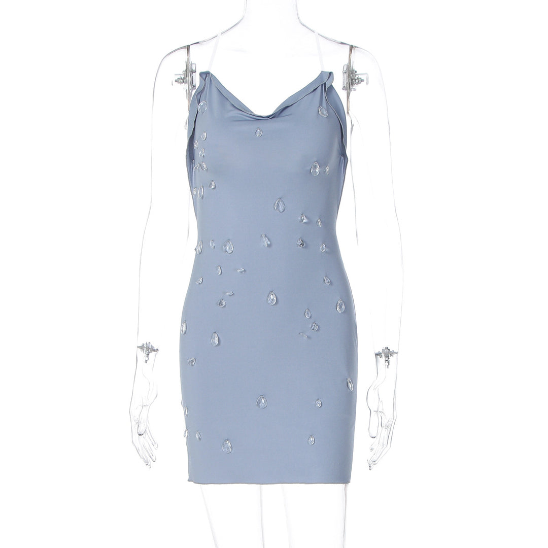 Damen figurbetonendes Minikleid mit eleganter Drapierung und transparenten Applikationen Drune